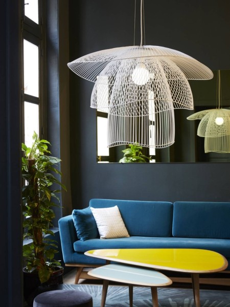 Metal pendant lamp, Papillon L Le Forestier blanc