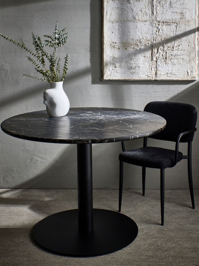 Dining Table Slab Round Marble Look, Viggo black Pols Potten