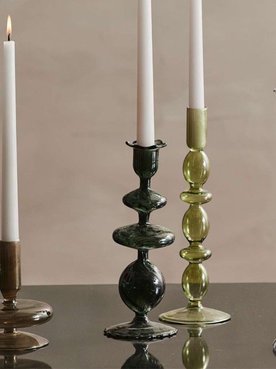 Candleholder in dark green glass, Eriska Nordal