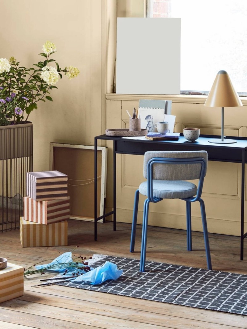 Iron and textile chair, Oda Broste Copenhagen blue