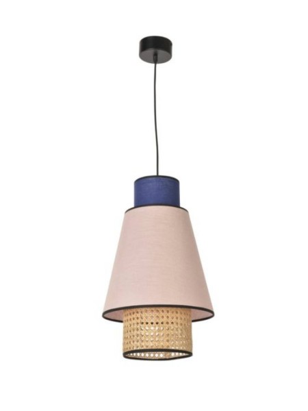Pendant lamp in washed linen and pink and indigo blue cane, Singapore S Market set