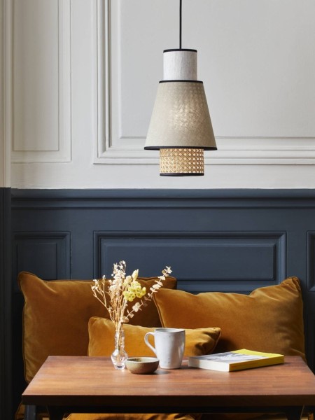 Suspension Singapour S ou XS Nude en lin et cannage, Market Set | MBS Design