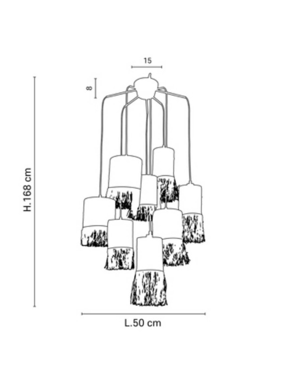 Hanging lamp in raffia and bana, Formentera grappe 8L Market Set