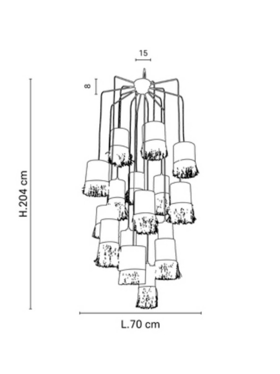 Hanging lamp in raffia and bana, Formentera grappe 16L Market Set