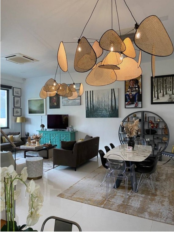 Woven rattan hanging lamp, Screen XXL market set