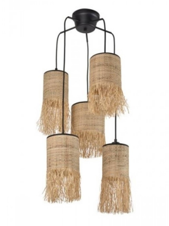 Hanging lamp in raffia and bana, Formentera bunch 5L Market Set