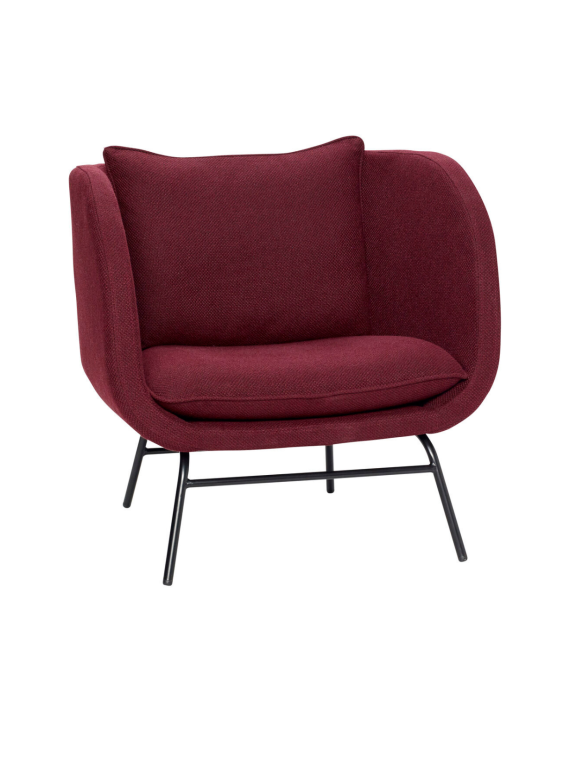 Fauteuil Jimmy scandinave en tissu bordeaux, Hübsch