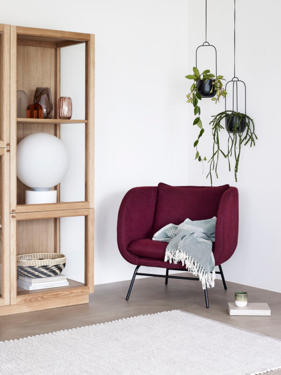 Jimmy Scandinavian armchair in burgundy fabric, Hübsch| MBS Design
