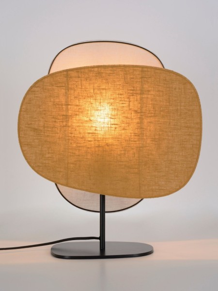 Lampe à poser Screen 70's deux écrans en lin Curry Bouleau Market Set