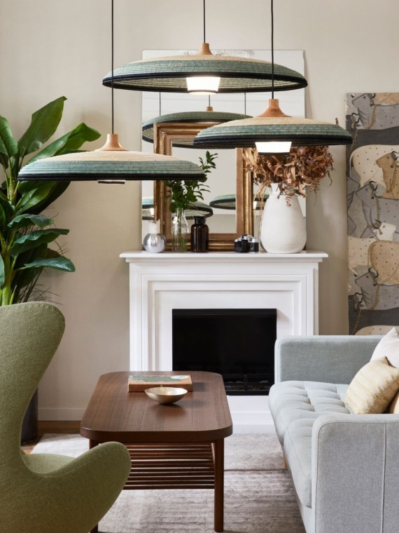 Hanging lamp in woven Abaca, Grass M by The Forestier