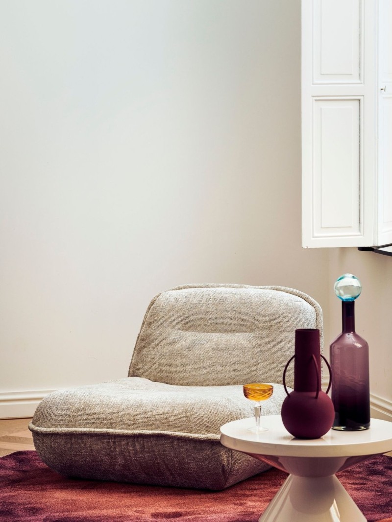 Fauteuil puff pols potten en tissu ecru