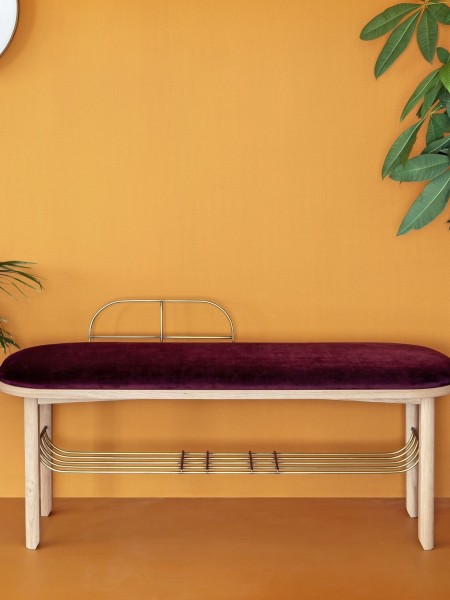 Side bench in natural oak and brushed brass, Eustache Hartô