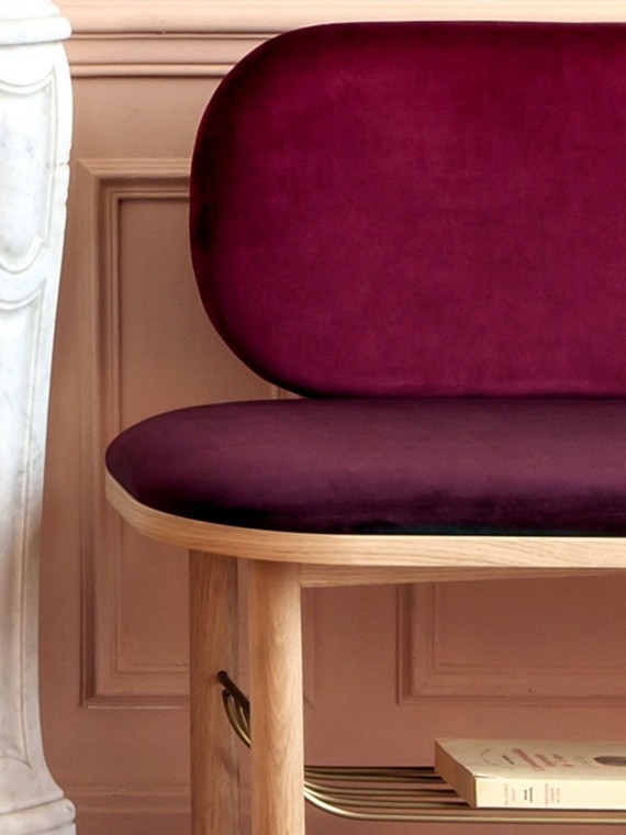 Banc d'appoint en chêne naturel et laiton brossé, Eustache Hartô