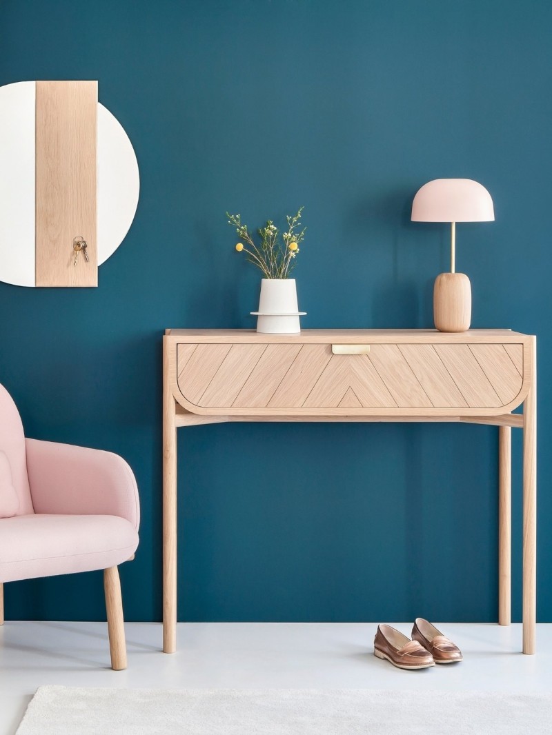 Console en bois naturel avec tiroir, Marius Harto