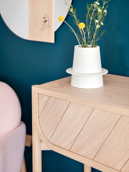 Natural wood console with drawer, Marius Harto