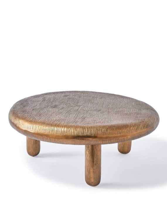 Gold-plated ribbed aluminium coffee table, Thick Disk Pols Potten