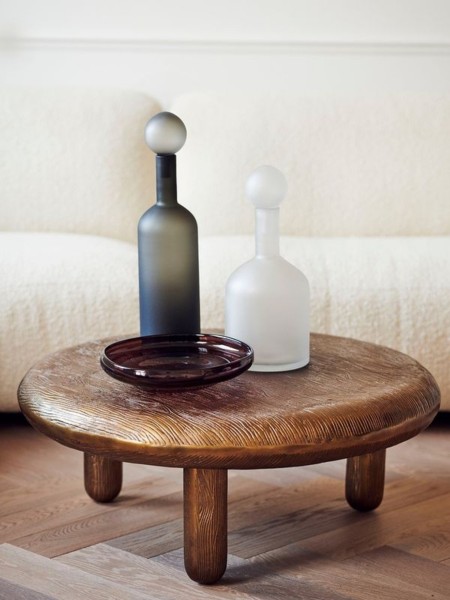 Gold-plated ribbed aluminium coffee table, Thick Disk Pols Potten