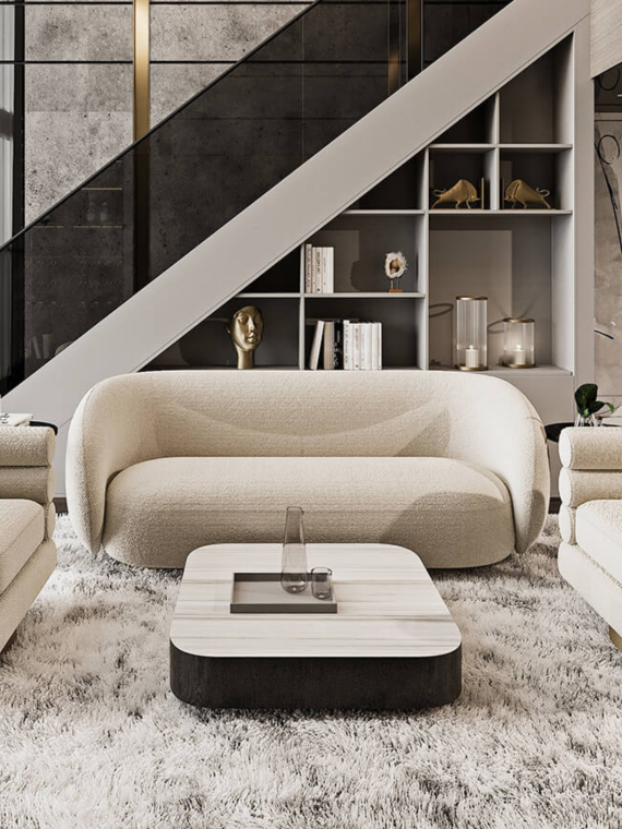 Canapé en bouclé crème Brice Eichholtz