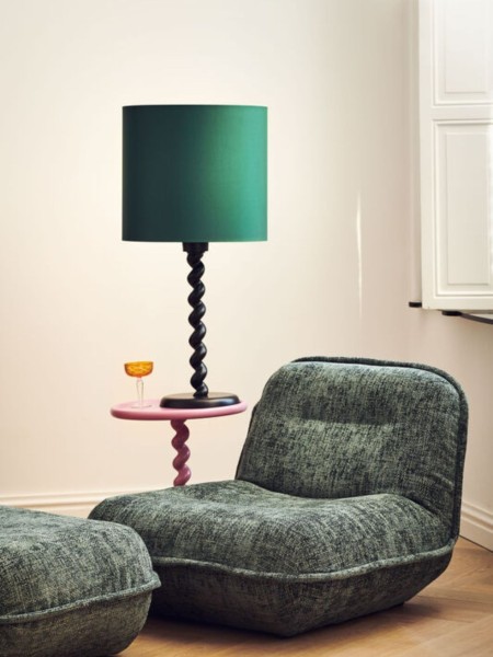 Lampe à poser avec abat-jour vert foncé et pied noir Twister Pols Potten