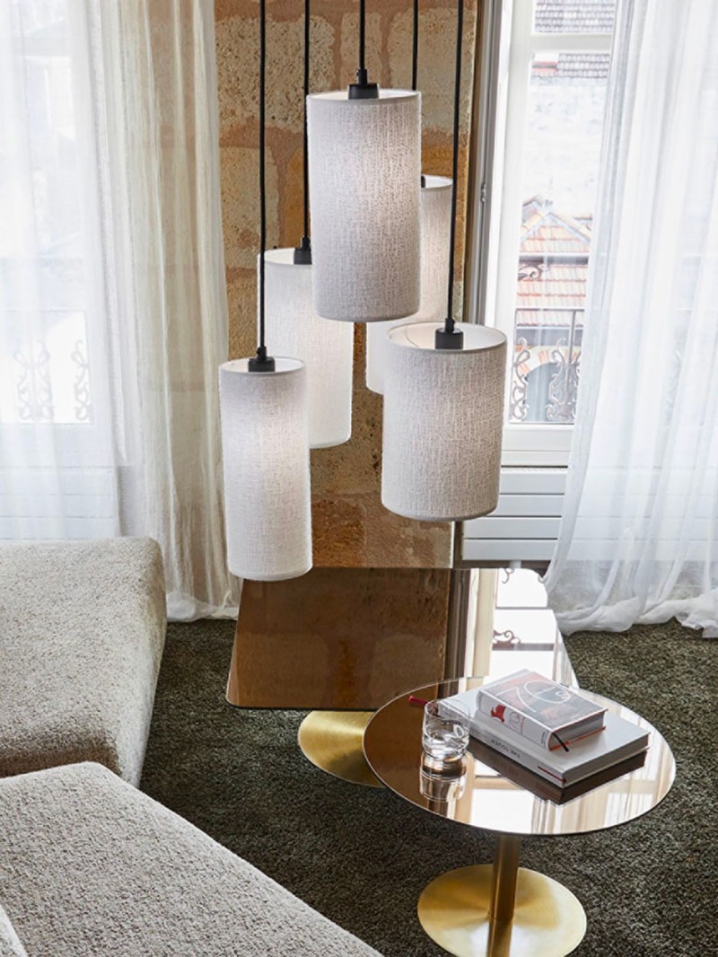 Suspension Grappe en métal et tissu 5 lumières Cosiness 5L Market Set