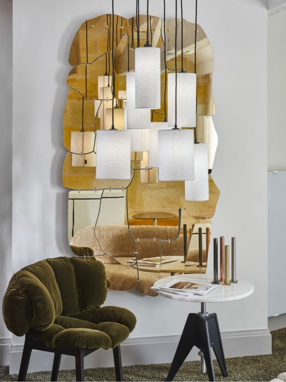 Hanging lamp Grappe in metal and fabric 8 lights Cosiness 8L Market Set