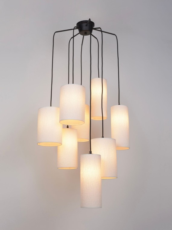 Hanging lamp Grappe in metal and fabric 8 lights Cosiness 8L Market Set