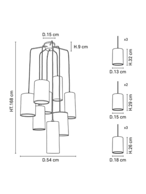 Suspension Grappe en métal et tissu 8 lumières Cosiness 8L Market Set