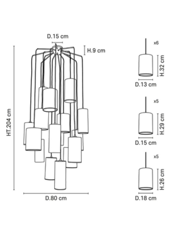 Hanging lamp Grappe in metal and fabric 16 lights Cosiness 16L Market Set