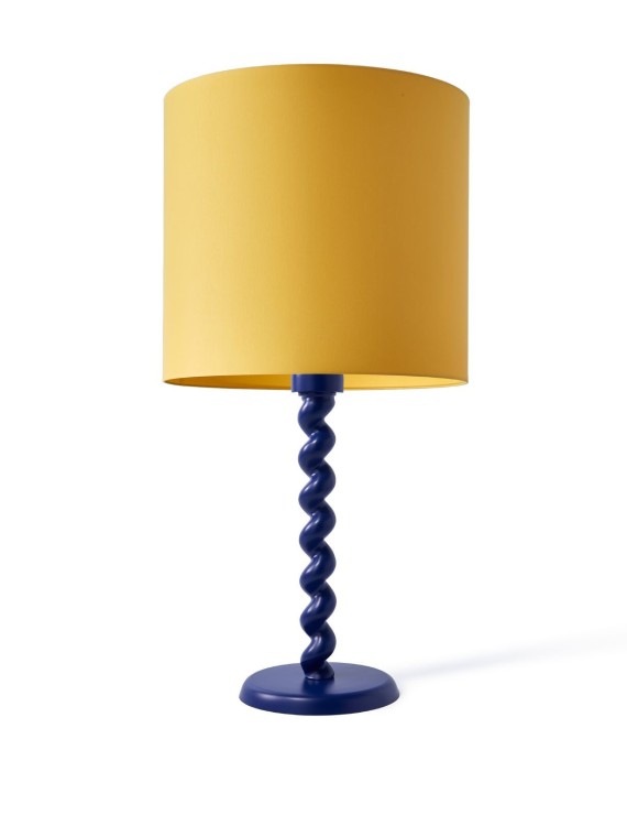 Lampe à poser avec abat-jour jaune et pied bleu foncé, Twister Pols Potten