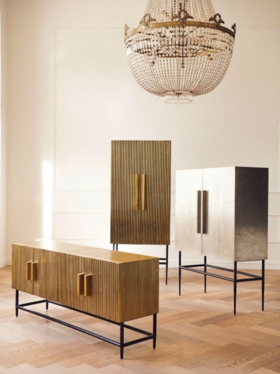 Low cabinet in gold metal Ribbel low Pols Potten