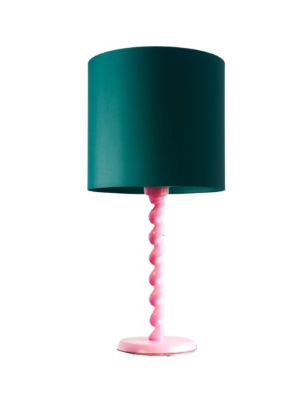 Lampe Twitter Pols Potten avec pied rose et abat-jour vert H45cm