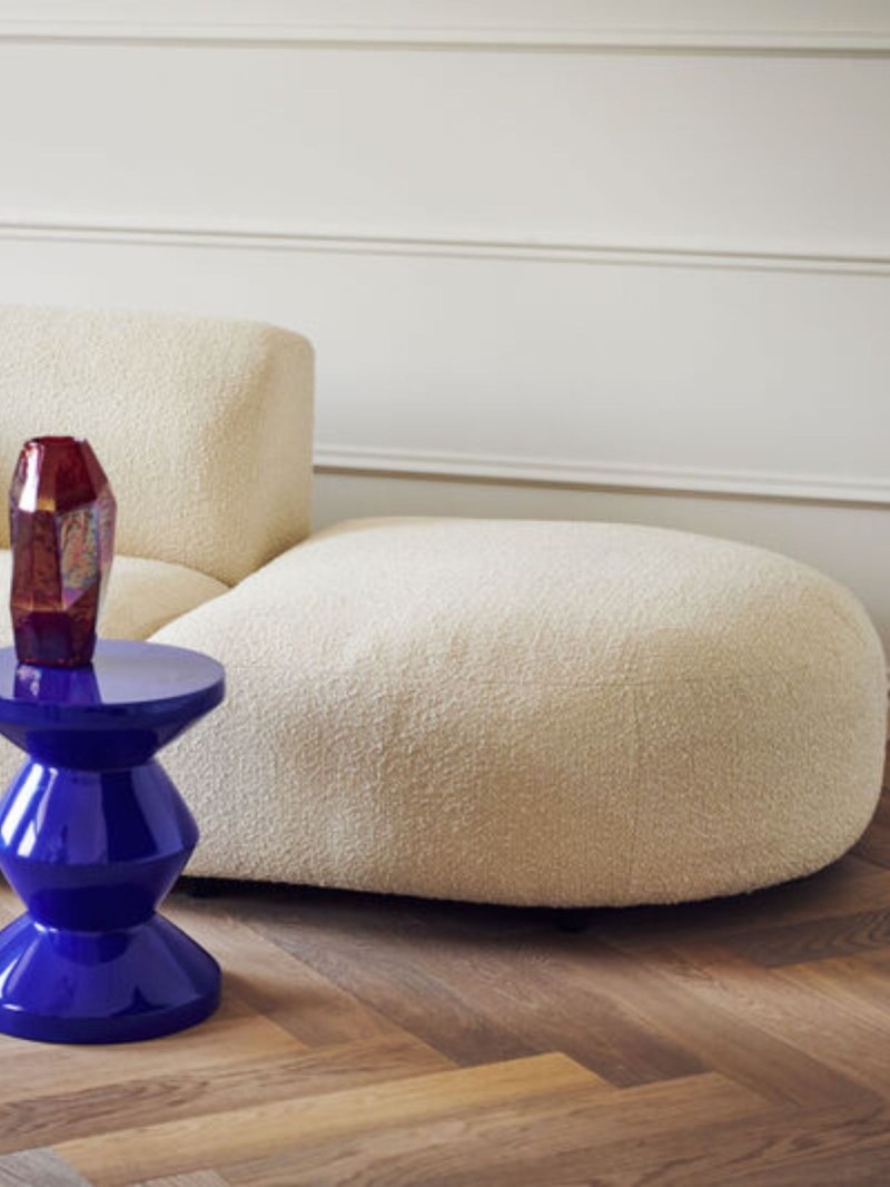 Pouf right-hand side in white bouclette fabric, Module Boucle Pols Potten