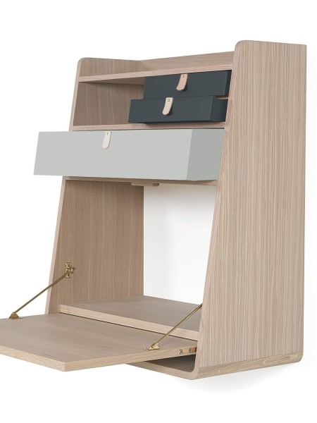 Natural oak wall secretary with light grey slate drawer Gaston 60 cm Hartô