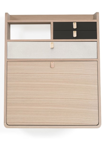 Natural oak wall secretary with light grey slate drawer Gaston 60 cm Hartô