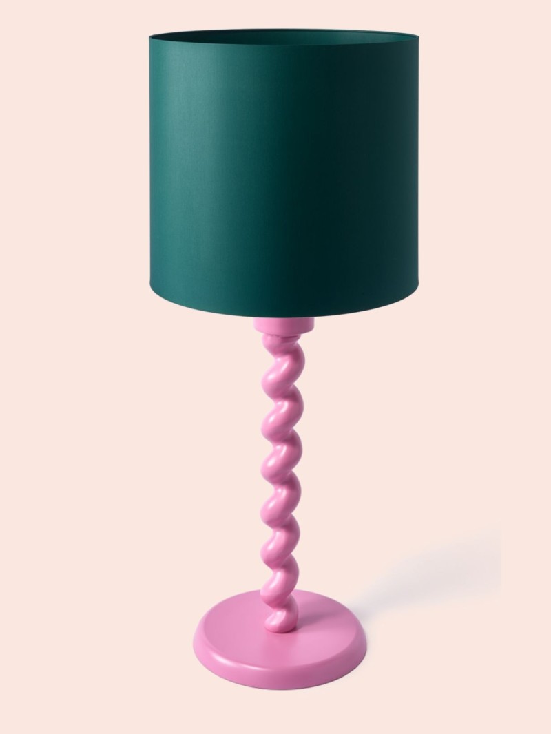 Twister table lamp with pink base and green shade, Pols Potten | MBS Design