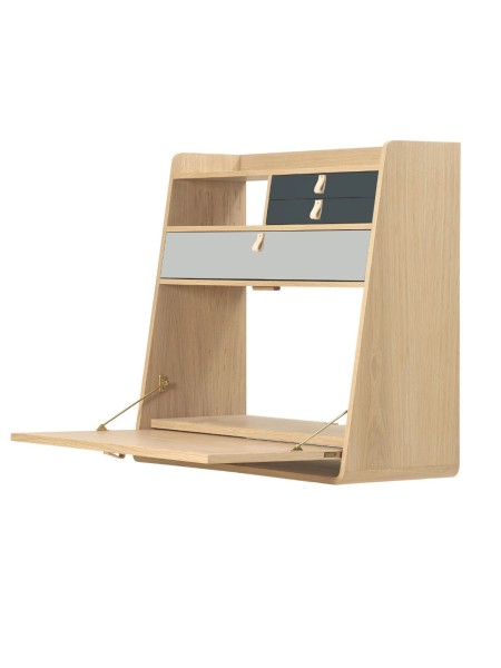 Wall secretary Gaston 80 cm with Light grey and slate grey drawers