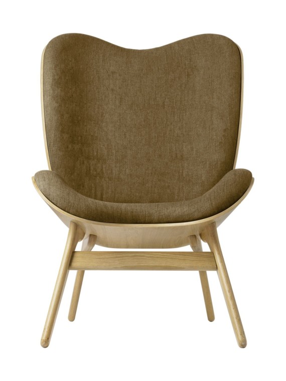 Umage  A conversation piece natural oak and brown sugar textile armchair