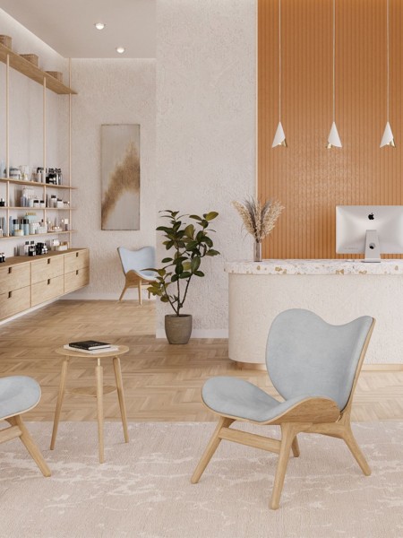 Umage Conversation Piece lounge chair low horizons natural oak white sands upholstery