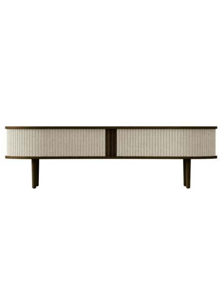 Banc TV Audacious en chêne foncé textile sable