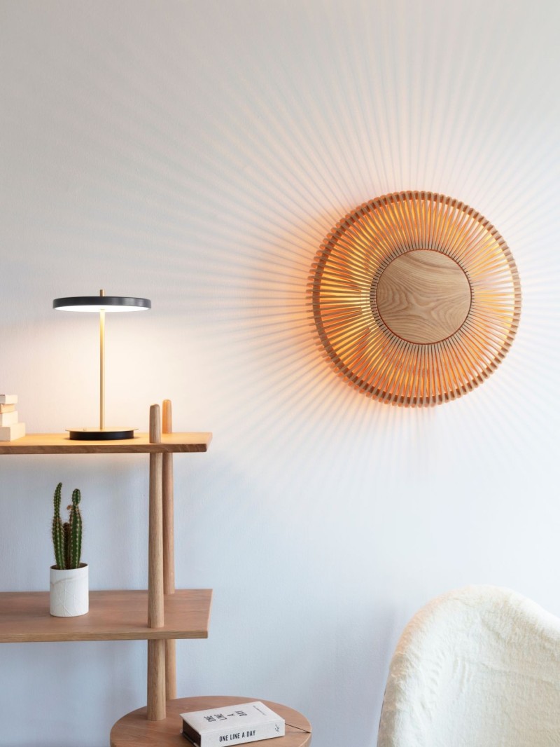 Large light oak wall lamp, Clava Up Wood