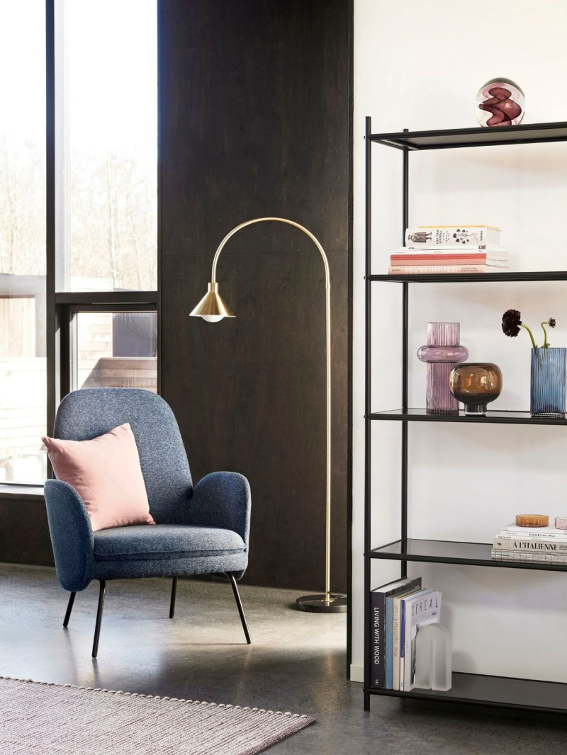 Hübsch Blue fabric armchair with footrest Lars