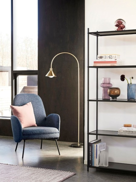 Hübsch Blue fabric armchair with footrest Lars