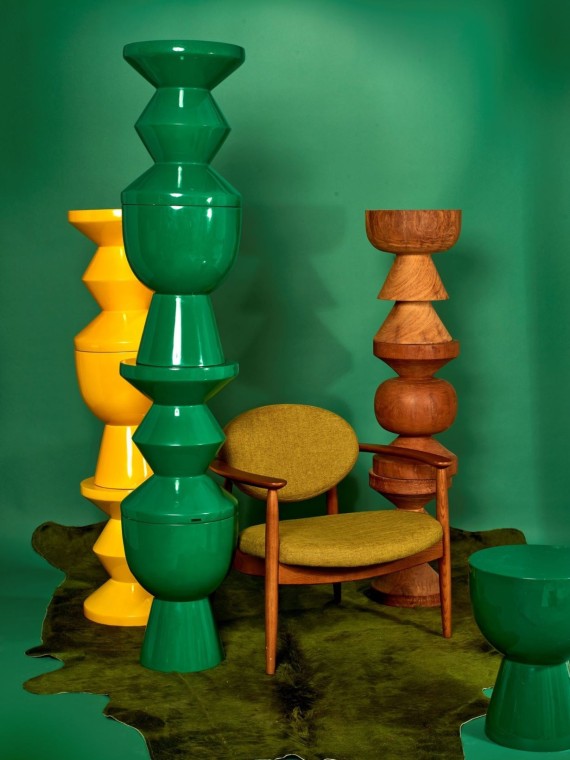 Pols Potten Emerald green lacquered Zig Zag stool