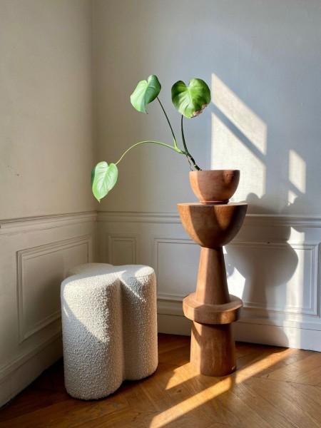 Tabouret en tissu bouclé, Clover Pols Potten blanc écru