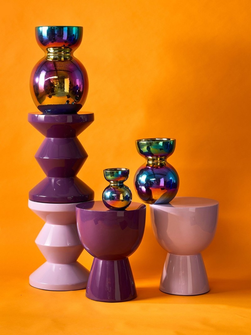 Pols Potten Tabouret laqué violet foncé, Zig Zag