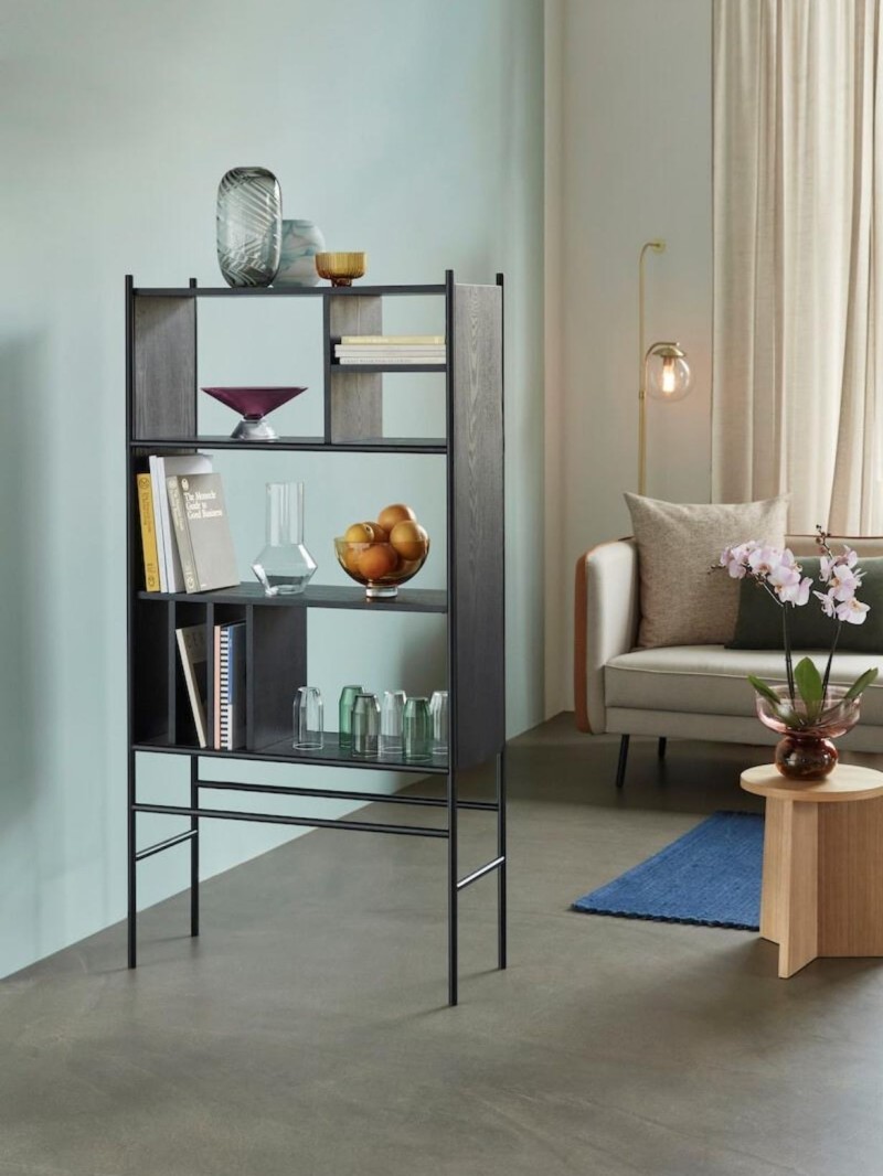 Metal and wood shelf unit with various shelves, Evan - Hübsch