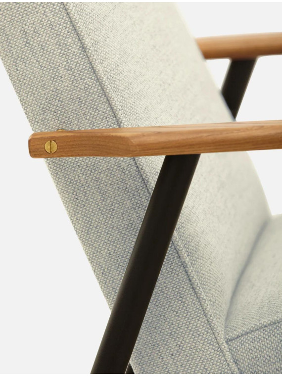 FOX METAL ARMCHAIR in solid beech, blue fabri
