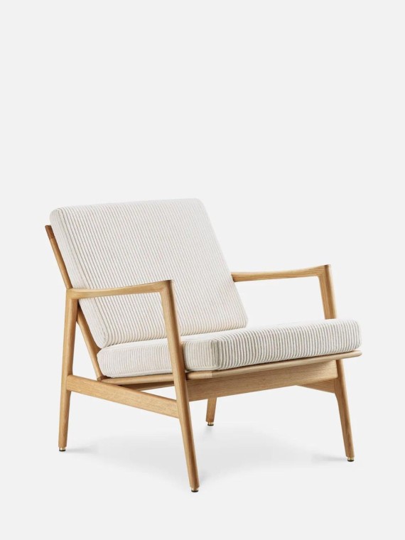 Fauteuil en bois de chêne massif et tissu corde crème Stefan