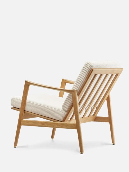 Fauteuil en bois de chêne massif et tissu corde crème Stefan