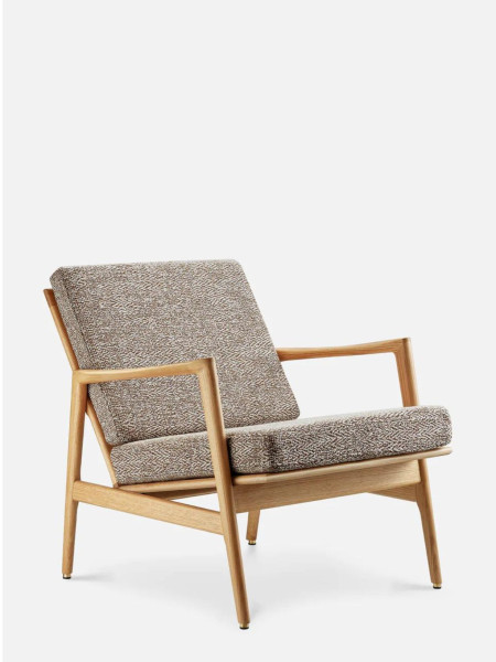 Fauteuil en bois de chêne Stefan, tissu marron